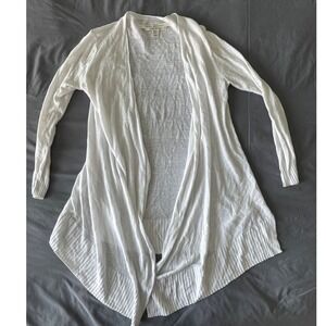Max Studio Cardigan Womens XS White Excellent Linen Blend Sharkbite Open Front